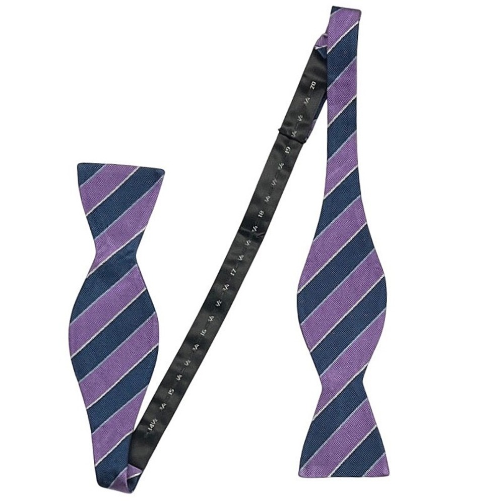 Buttoned Down Mens Purple Navy Blue Striped 100% Silk Bow Tie Adjustable EUC